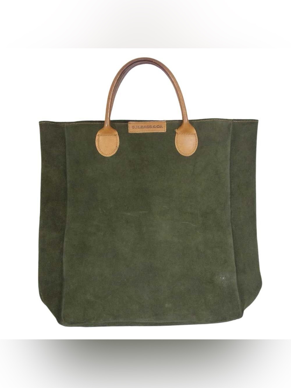 Vintage G.H. Bass & Co. suede leather green bag brown handles tote